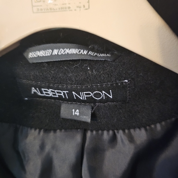 Womens Albert Nipon long wool coat/ jacket with fox fur collar NWT sz 14 - Picture 2 of 8